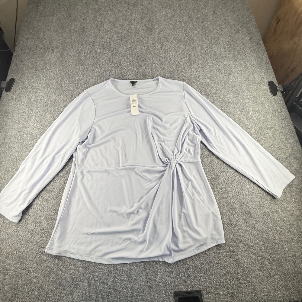 Ann Taylor Womens XXL Light Blue Twist Front Long Sleeve Jersey Knit Top NEW